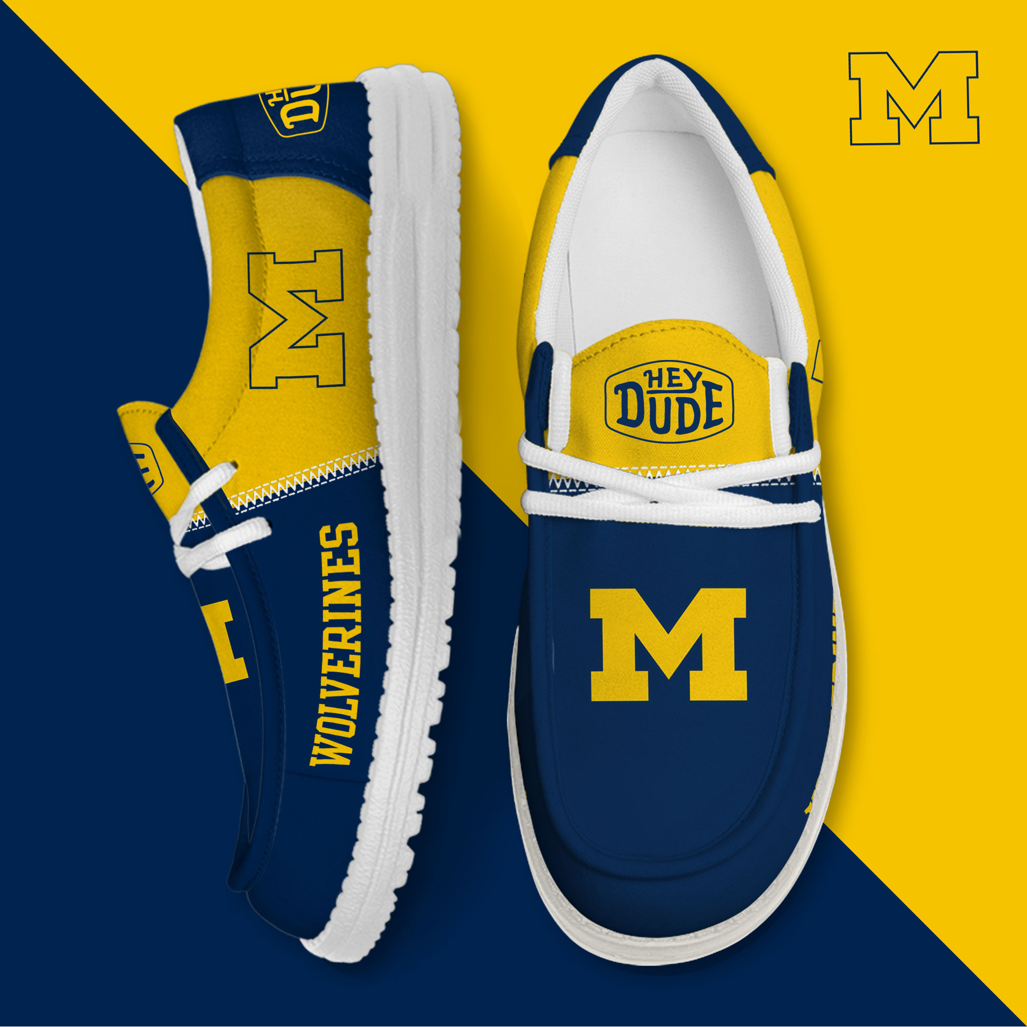Michigan Wolverines Football Hey Dude Canvas Loafer Shoes HDS01 - Famjoys Michigan Wolverines Football Hey Dude Canvas Loafer Shoes HDS01 - Famjoys