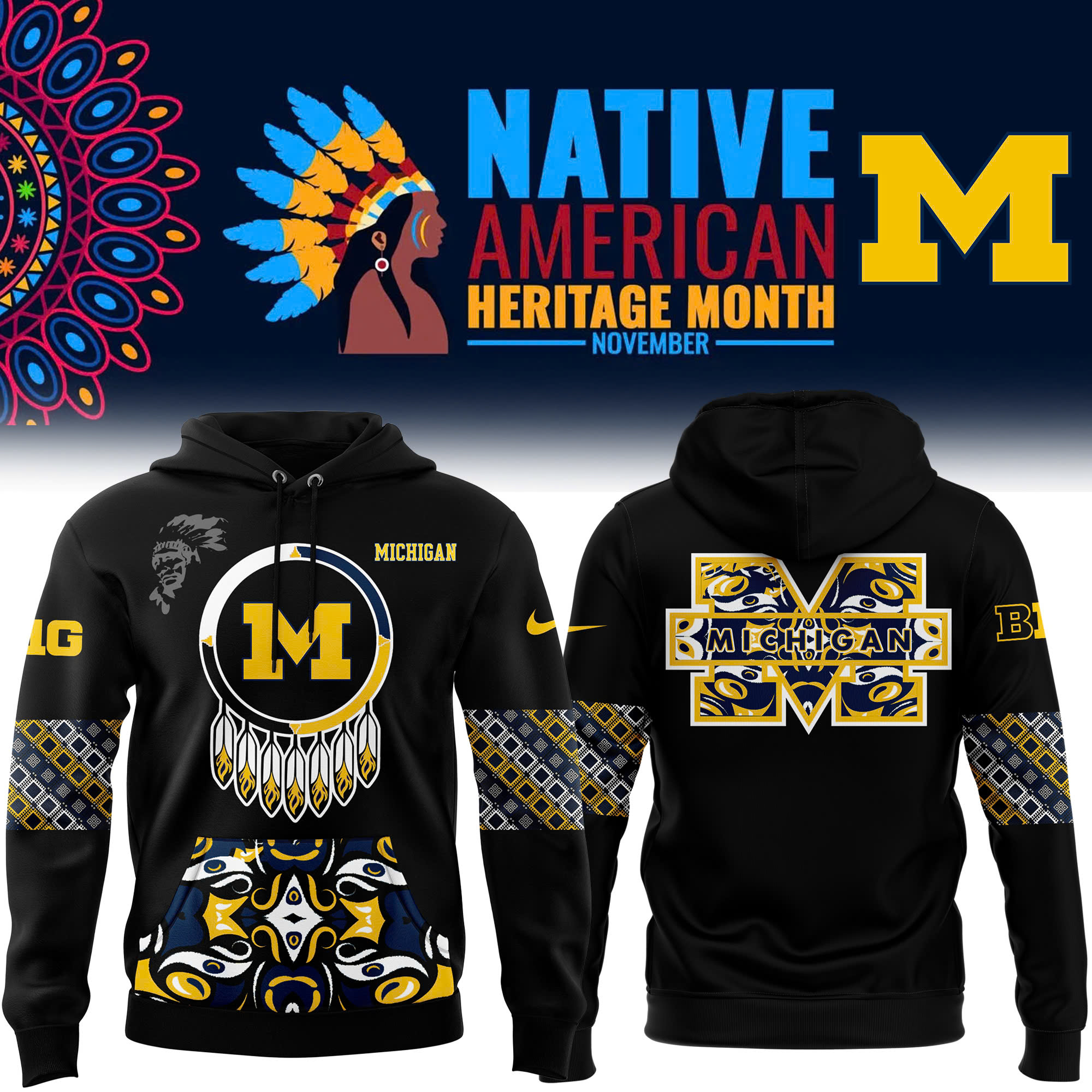 Michigan Wolverines Native American Heritage Month Premium Pullover Hoodie - Famjoys Michigan Wolverines Native American Heritage Month Premium Pullover Hoodie - Famjoys