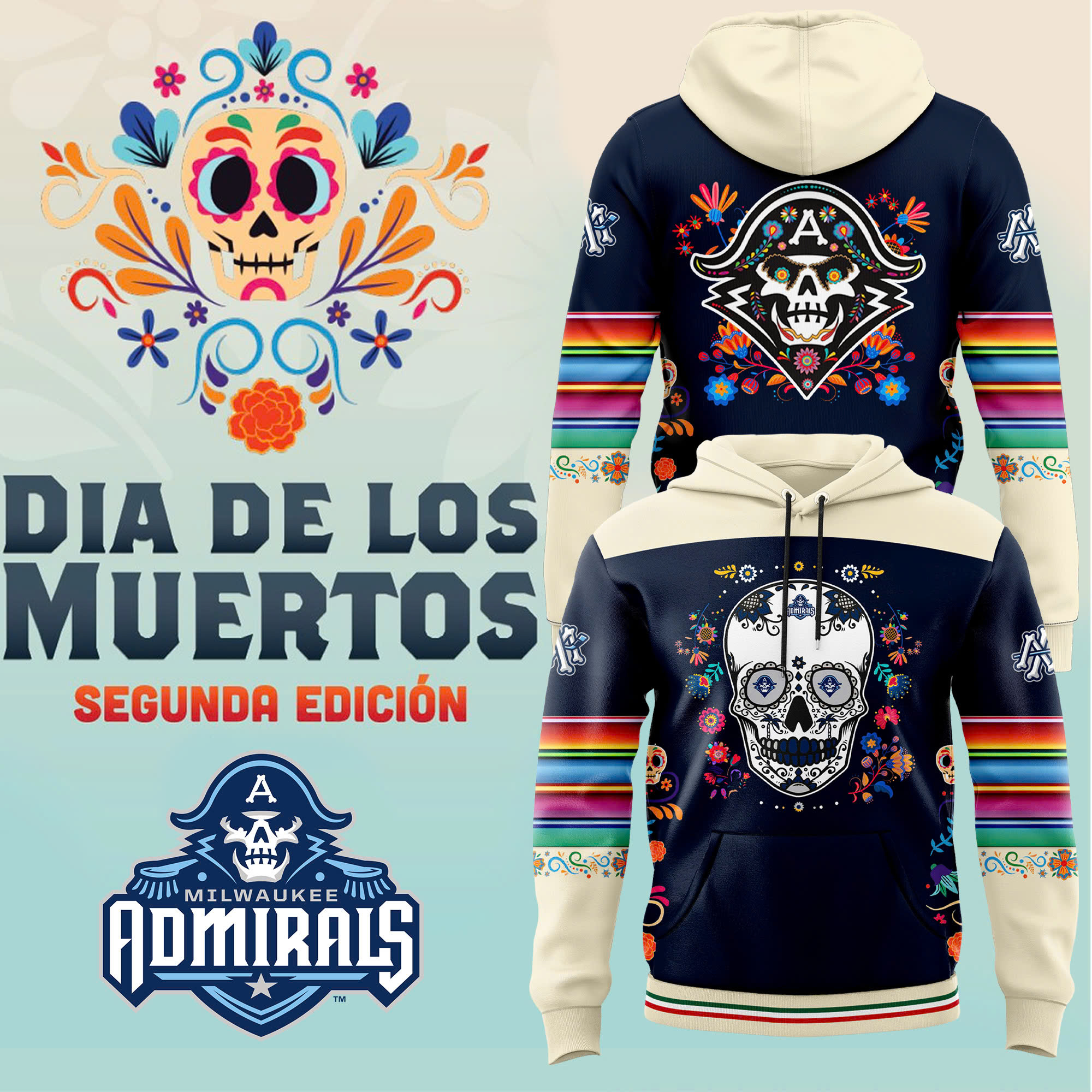 Milwaukee Admirals x Dia de Los Muertos Hoodie - Famjoys Milwaukee Admirals x Dia de Los Muertos Hoodie - Famjoys