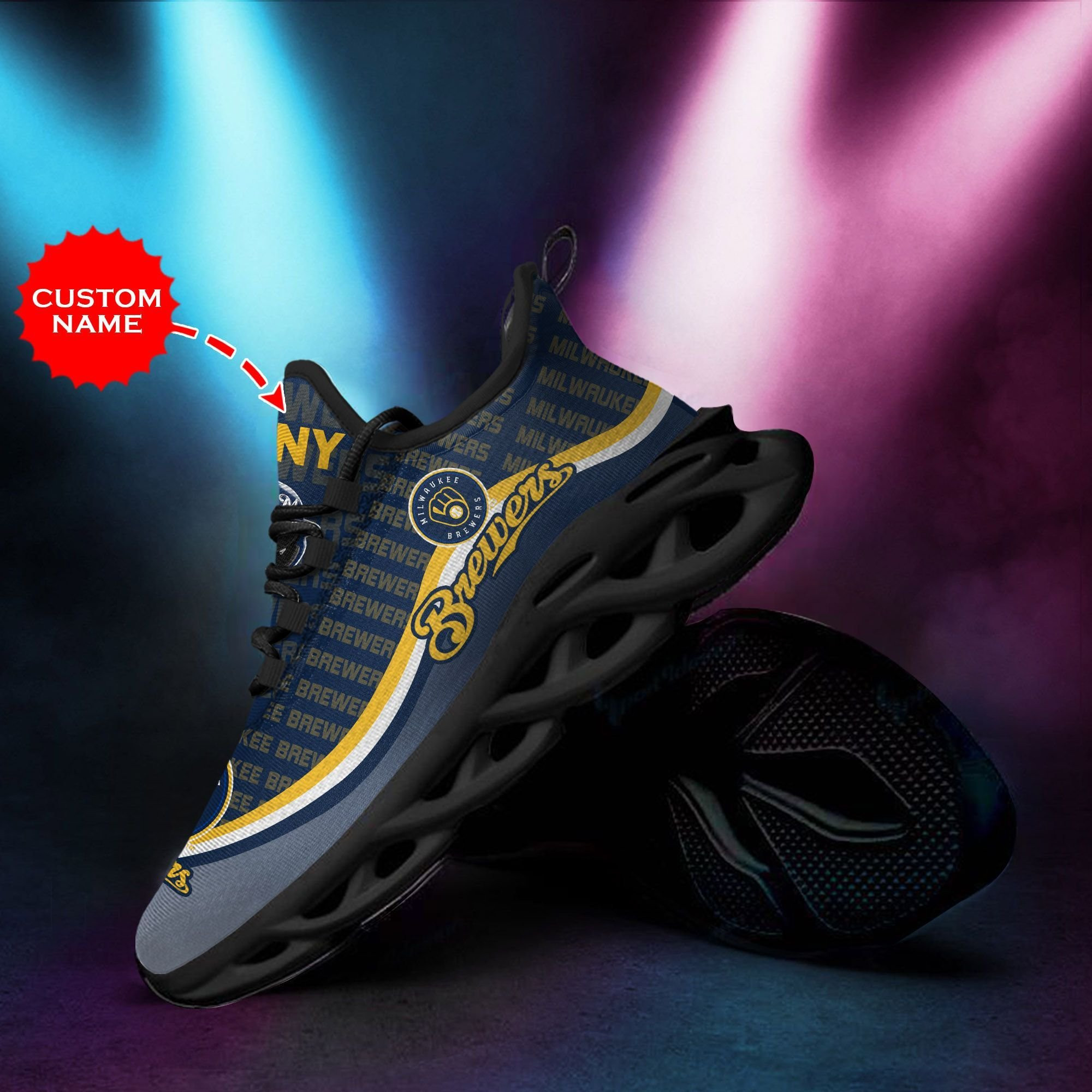 Milwaukee Brewers Custom Personalized Max Soul Sneakers Shoes - Famjoys Milwaukee Brewers Custom Personalized Max Soul Sneakers Shoes - Famjoys