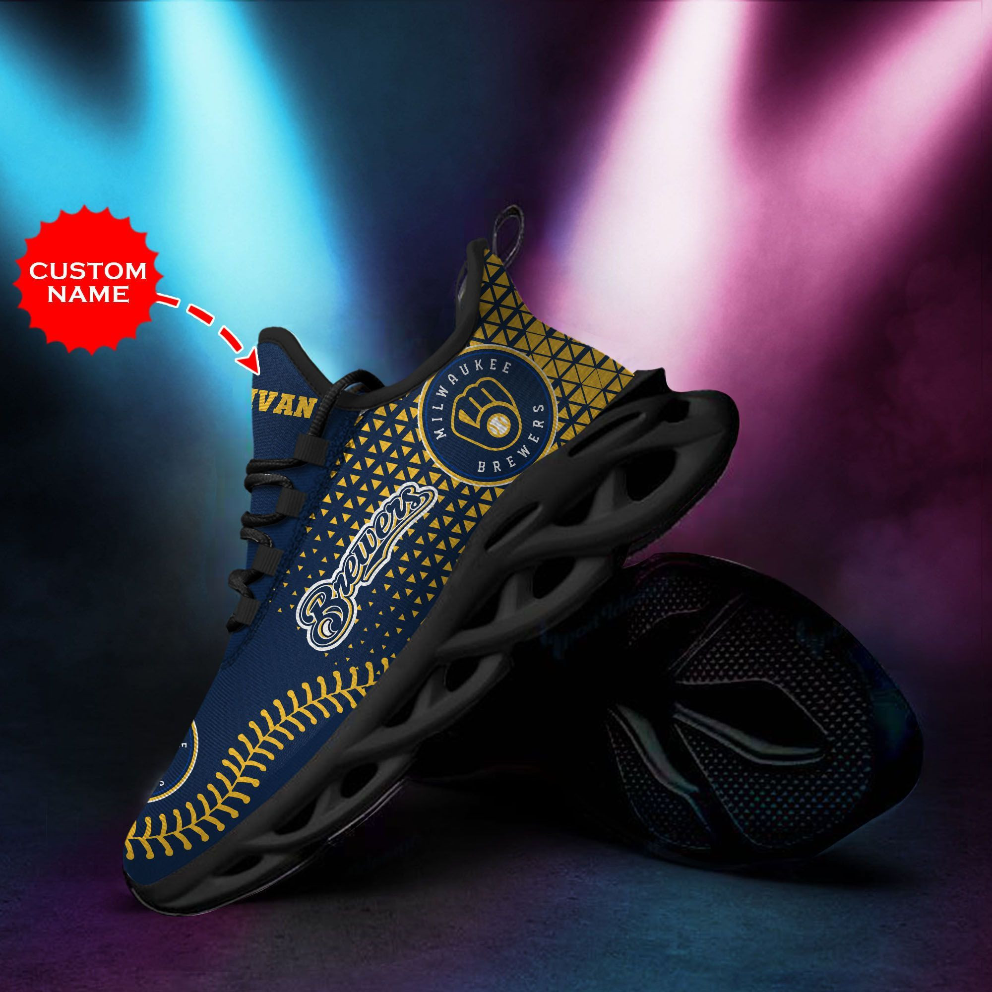 Milwaukee Brewers Custom Personalized Max Soul Sneakers Shoes - Famjoys Milwaukee Brewers Custom Personalized Max Soul Sneakers Shoes - Famjoys