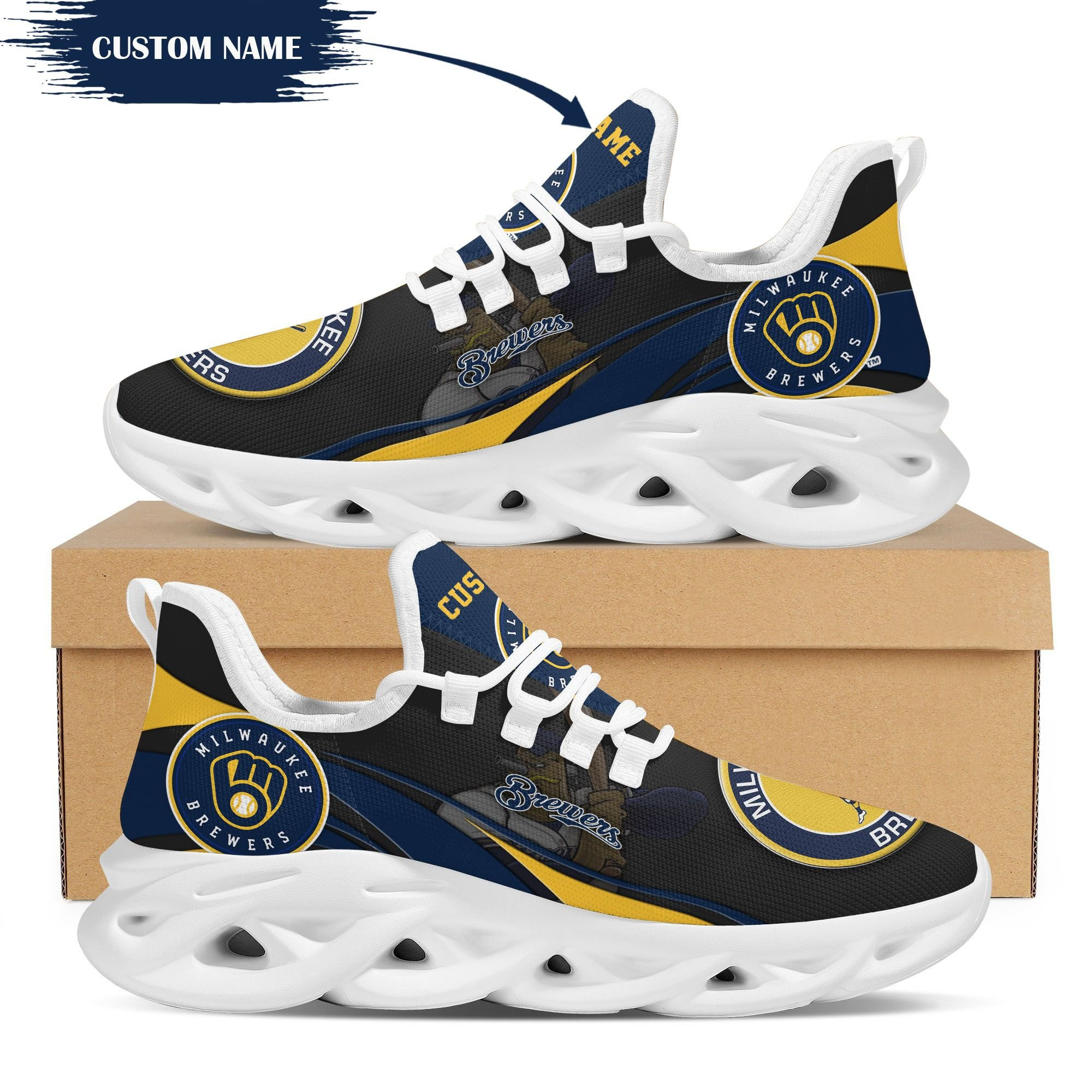 Milwaukee Brewers Mascot Custom Name Personalized Max Soul Sneakers - Famjoys Milwaukee Brewers Mascot Custom Name Personalized Max Soul Sneakers - Famjoys