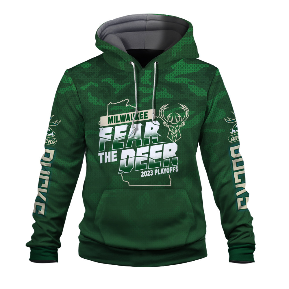 Milwaukee Bucks Fear The Deer 2023 Playoffs Play Like A Champion 3D Hoodie - Famjoys Milwaukee Bucks Fear The Deer 2023 Playoffs Play Like A Champion 3D Hoodie - Famjoys