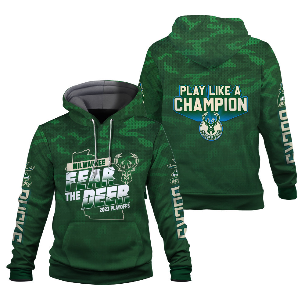 Milwaukee Bucks Fear The Deer 2023 Playoffs Play Like A Champion 3D Hoodie - Famjoys Milwaukee Bucks Fear The Deer 2023 Playoffs Play Like A Champion 3D Hoodie - Famjoys