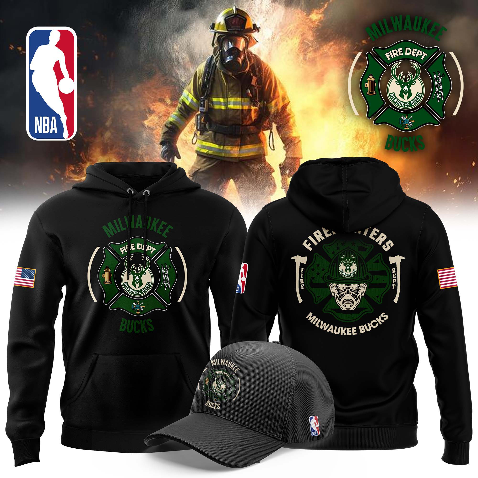 Milwaukee Bucks x Firefighter Appreciation Night Premium Pullover Hoodie - Famjoys Milwaukee Bucks x Firefighter Appreciation Night Premium Pullover Hoodie - Famjoys