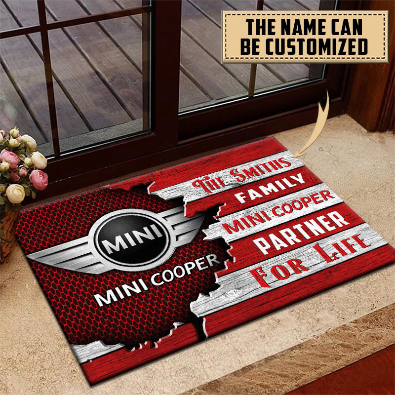 Mini cooper Doormat Custom Name, Multicolor - Famjoys Mini cooper Doormat Custom Name, Multicolor - Famjoys