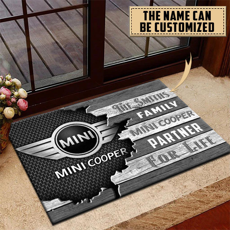 Mini cooper Doormat Custom Name, Multicolor - Famjoys Mini cooper Doormat Custom Name, Multicolor - Famjoys