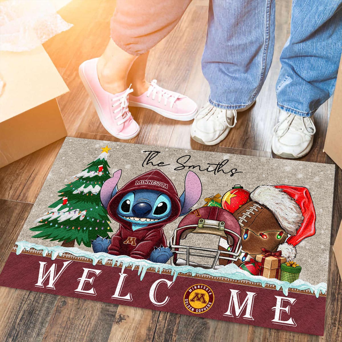 Minnesota Golden Gophers Cute Stitch Christmas Doormat - Famjoys Minnesota Golden Gophers Cute Stitch Christmas Doormat - Famjoys