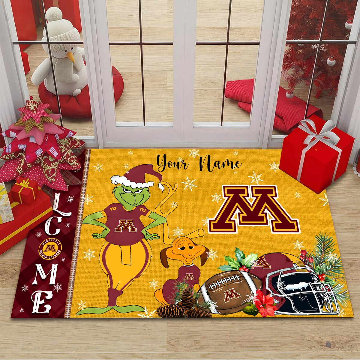 Minnesota Golden Gophers Grinch Christmas Welcome Football Doormat - Famjoys Minnesota Golden Gophers Grinch Christmas Welcome Football Doormat - Famjoys
