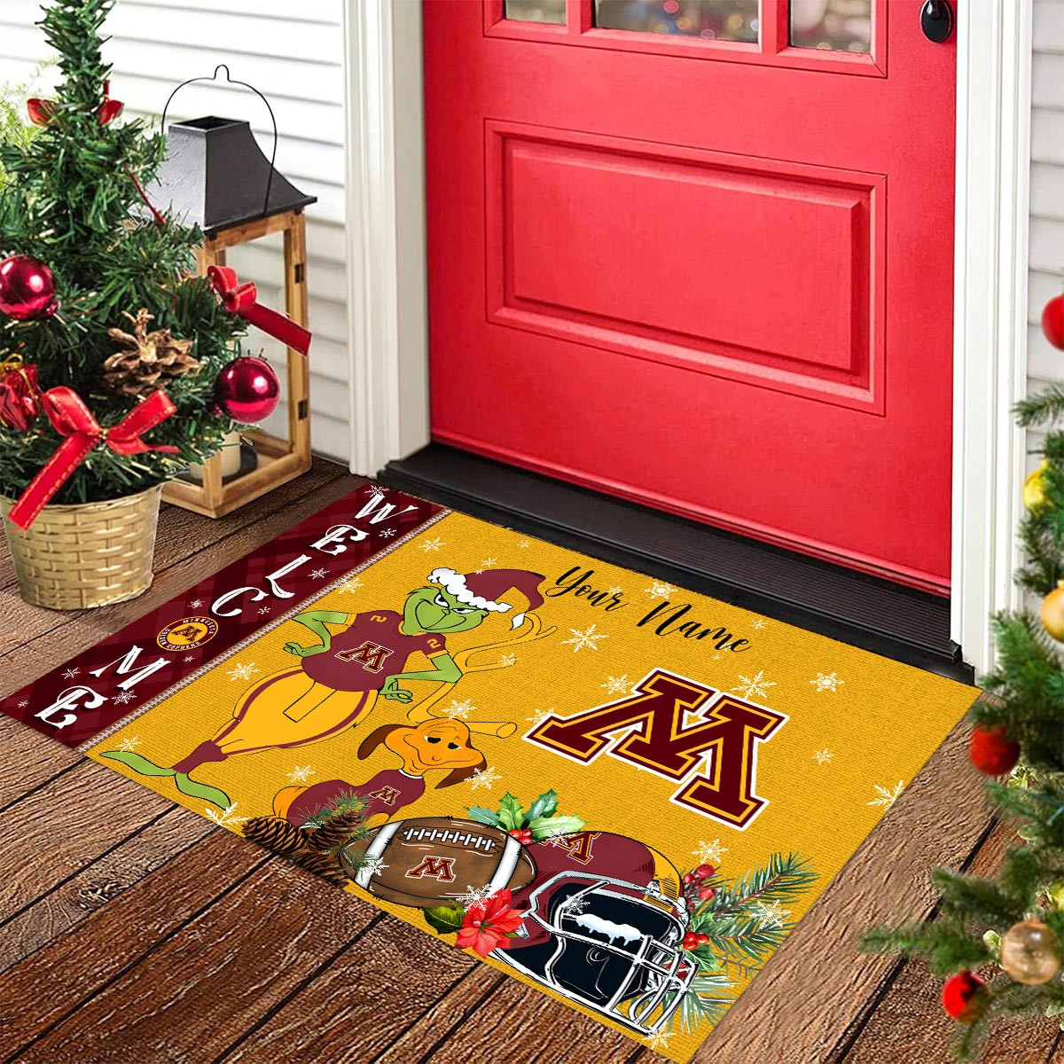 Minnesota Golden Gophers Grinch Christmas Welcome Football Doormat - Famjoys Minnesota Golden Gophers Grinch Christmas Welcome Football Doormat - Famjoys