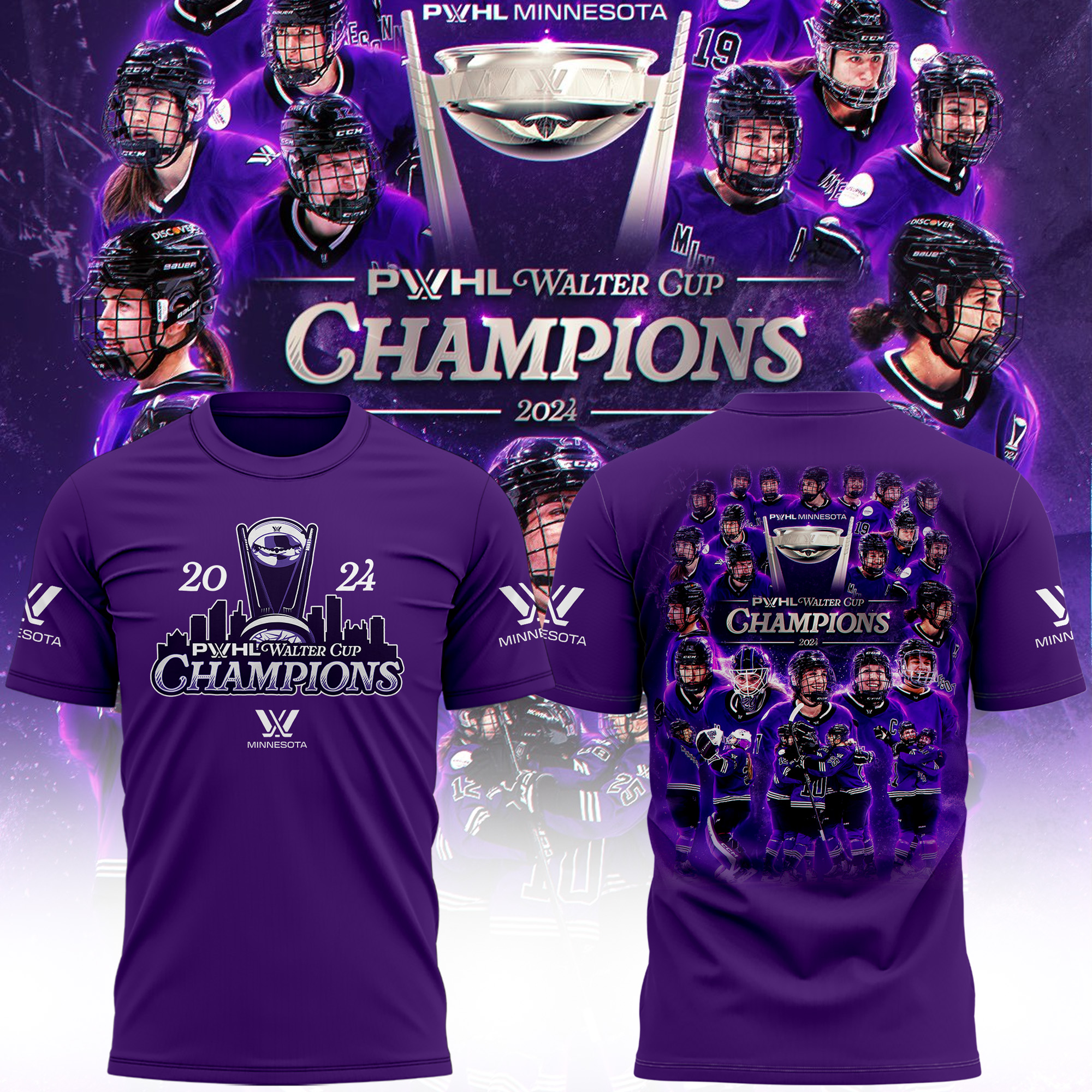 Minnesota PWHL Champions Walter Cup T shirt - Famjoys Minnesota PWHL Champions Walter Cup T shirt - Famjoys