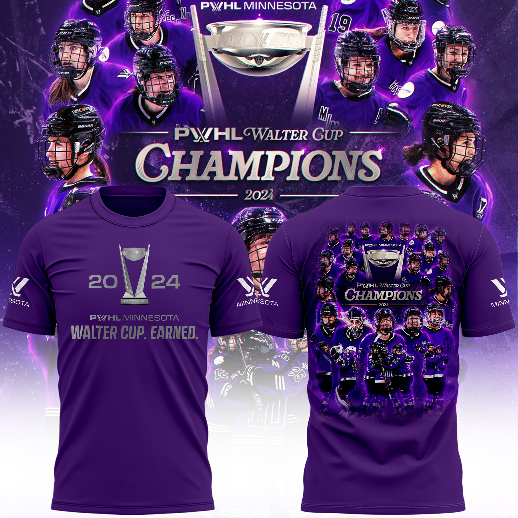 Minnesota PWHL Champions Walter Cup T shirt - Famjoys Minnesota PWHL Champions Walter Cup T shirt - Famjoys