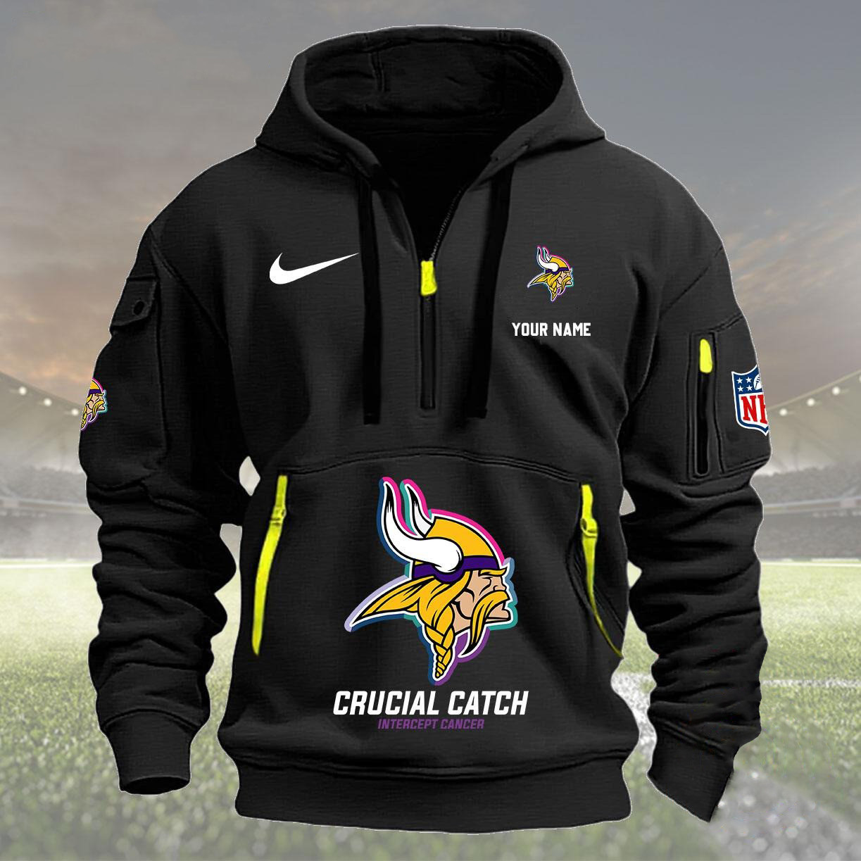 Minnesota Vikings 2024 Quarter Half Zip Hoodie Crucial Catch Intercept Cancer - Famjoys Minnesota Vikings 2024 Quarter Half Zip Hoodie Crucial Catch Intercept Cancer - Famjoys