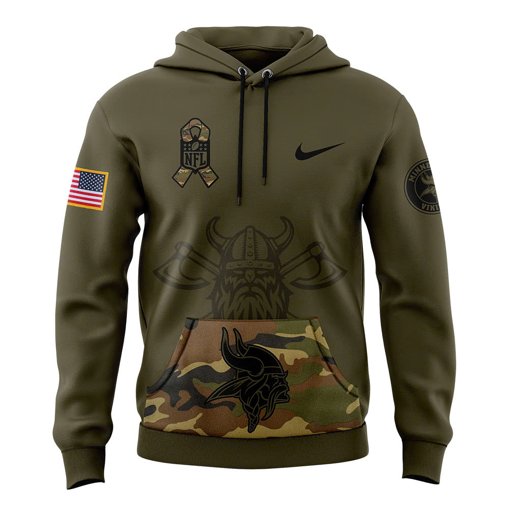 Minnesota Vikings Camo Salute to Service Club Fleece Pullover Hoodie - Famjoys Minnesota Vikings Camo Salute to Service Club Fleece Pullover Hoodie - Famjoys