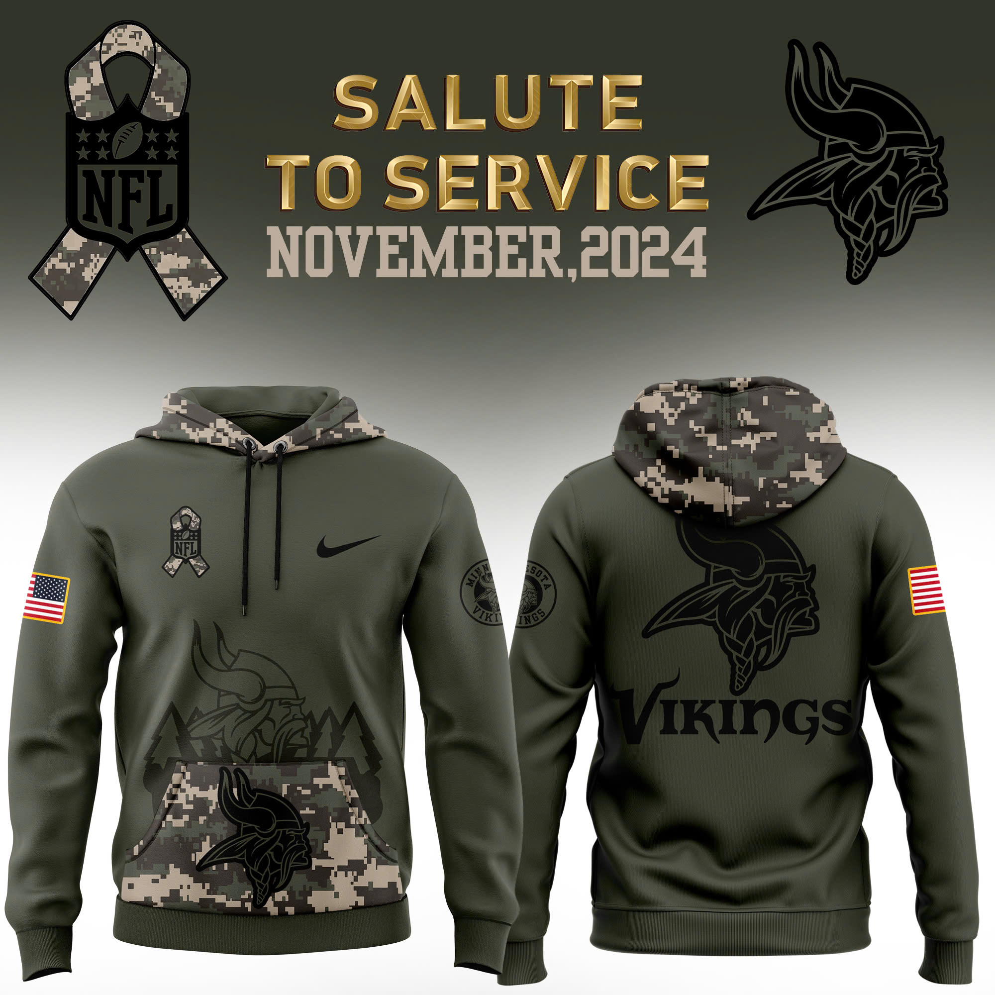 Minnesota Vikings Camo Salute to Service Hoodie - Famjoys Minnesota Vikings Camo Salute to Service Hoodie - Famjoys