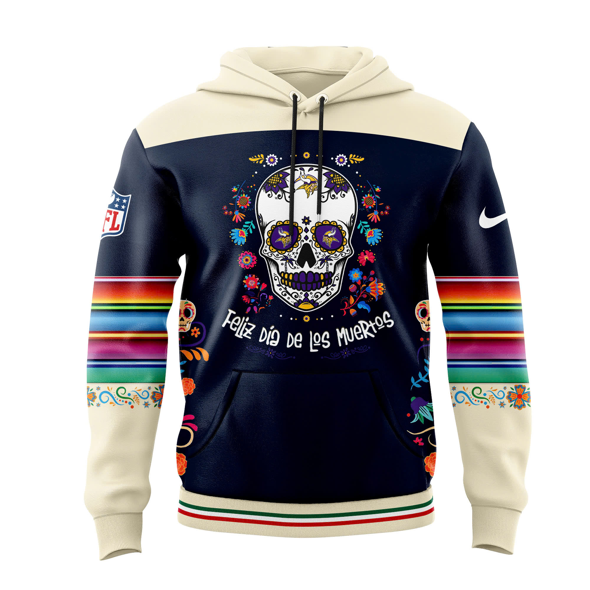 Minnesota Vikings Dia De Los Muertos Premium Pullover Hoodie - Famjoys Minnesota Vikings Dia De Los Muertos Premium Pullover Hoodie - Famjoys
