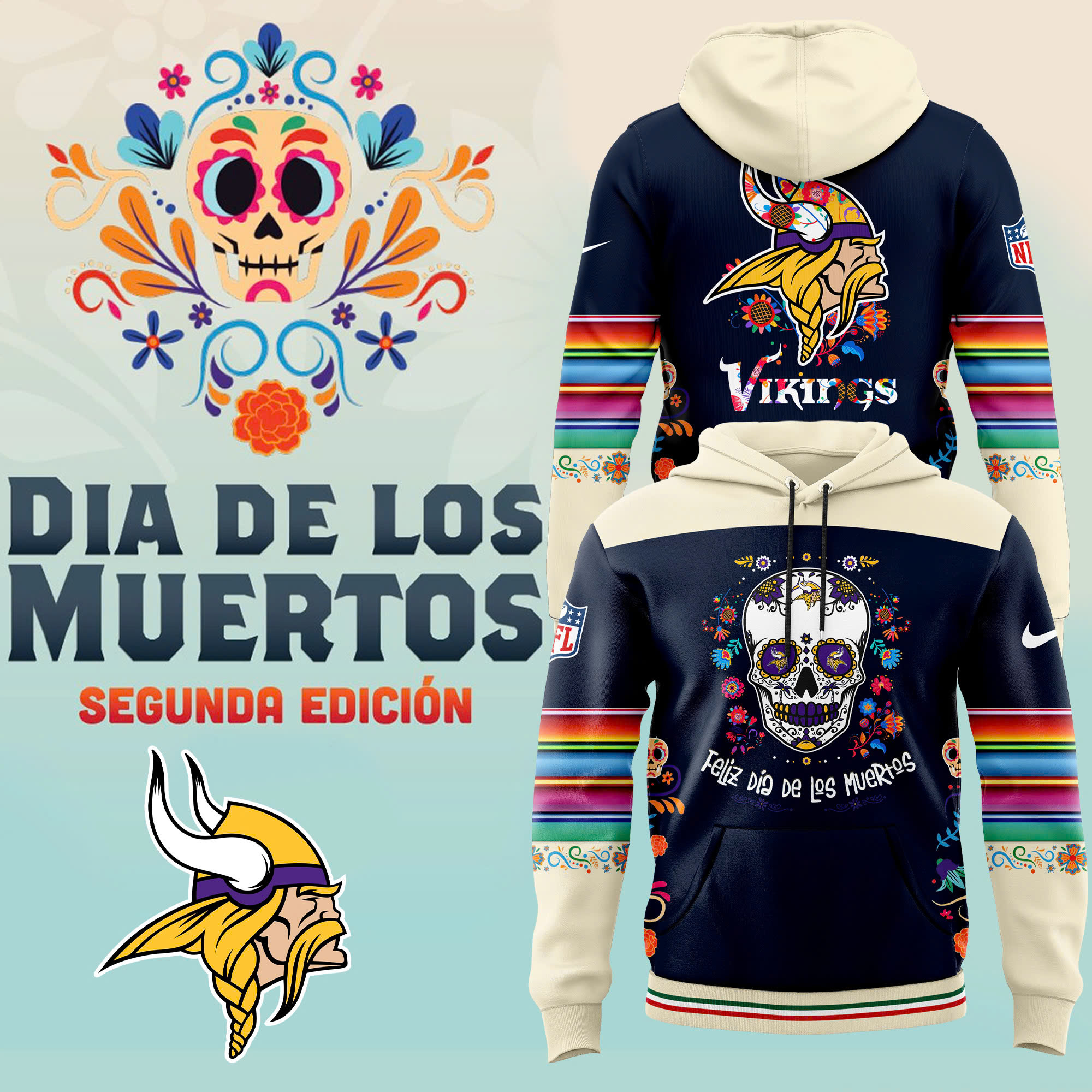 Minnesota Vikings Dia De Los Muertos Premium Pullover Hoodie - Famjoys Minnesota Vikings Dia De Los Muertos Premium Pullover Hoodie - Famjoys
