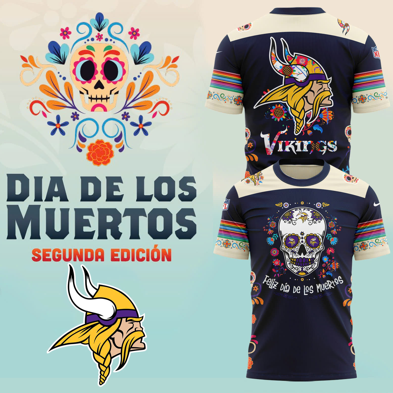 Minnesota Vikings Dia De Los Muertos Premium Tee - Famjoys Minnesota Vikings Dia De Los Muertos Premium Tee - Famjoys
