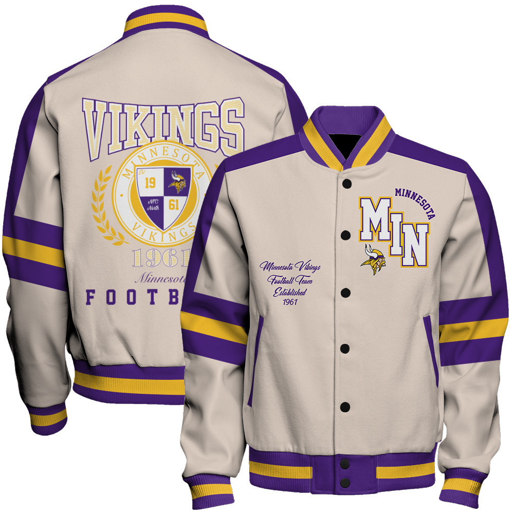 Minnesota Vikings - Feel The Power Unisex Varsity Jacket - Famjoys Minnesota Vikings - Feel The Power Unisex Varsity Jacket - Famjoys