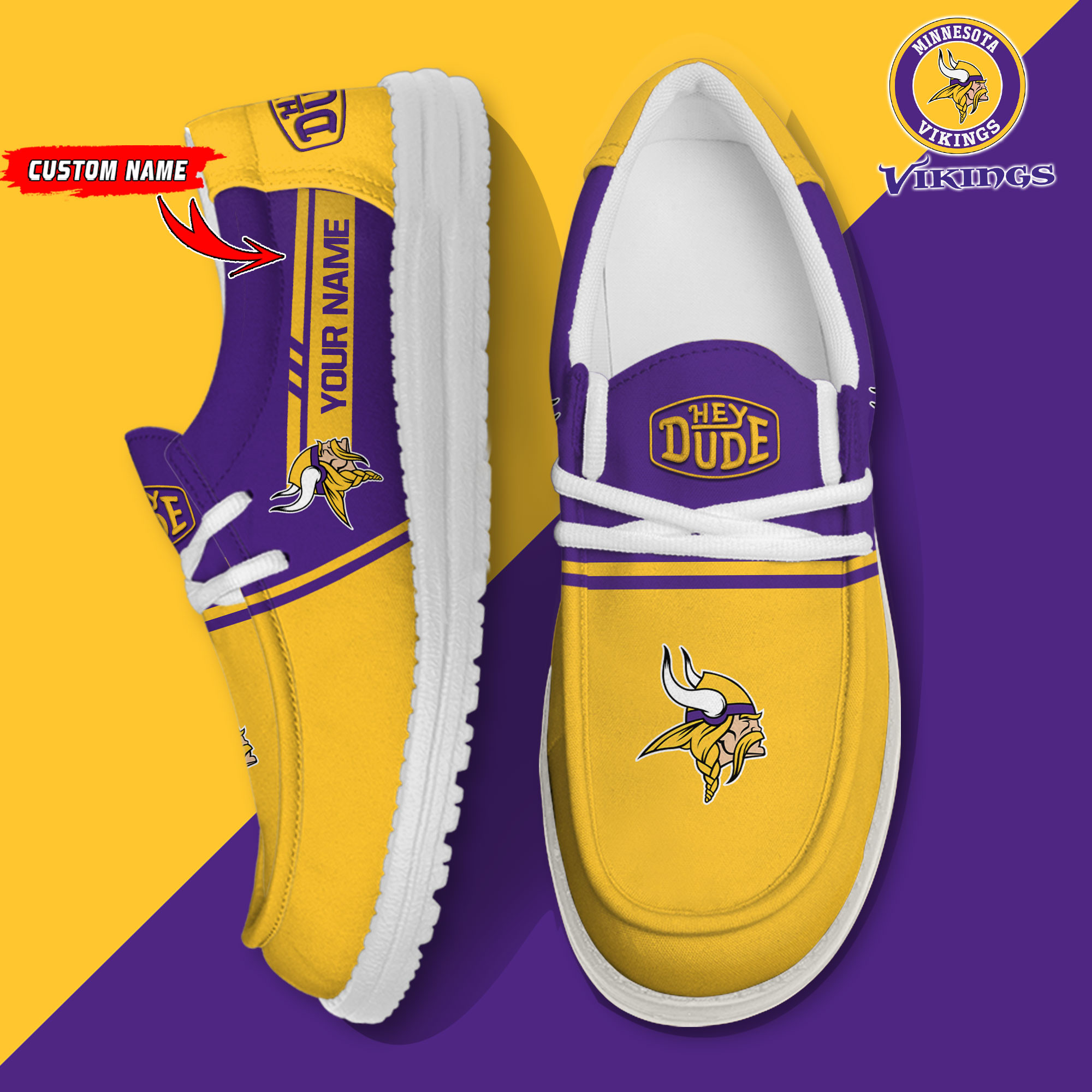 Minnesota Vikings Football Hey Dude Canvas Loafer Shoes – Custom Name - Famjoys Minnesota Vikings Football Hey Dude Canvas Loafer Shoes – Custom Name - Famjoys