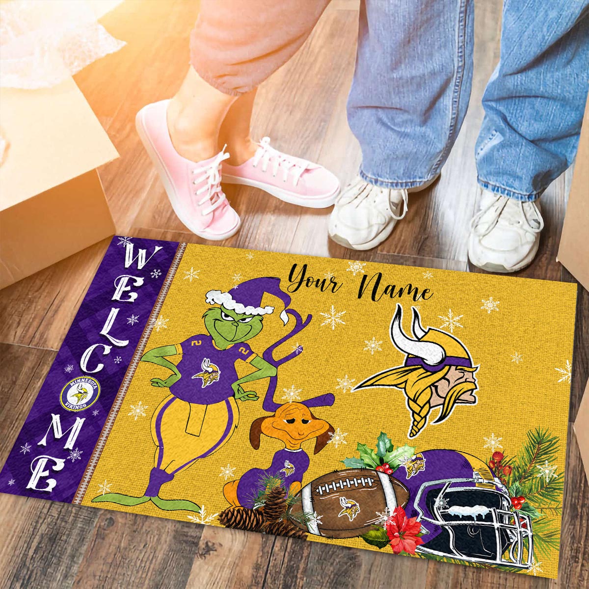 Minnesota Vikings Grinch Christmas Welcome Football Doormat - Famjoys Minnesota Vikings Grinch Christmas Welcome Football Doormat - Famjoys