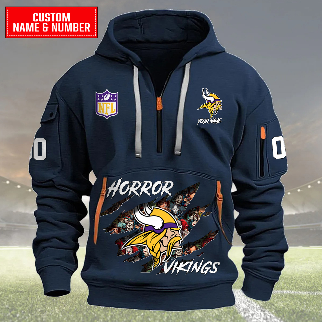 Minnesota Vikings Halloween Horror Collection Personalize Quarter Zip Hoodie AZCAQZH000009 - Famjoys Minnesota Vikings Halloween Horror Collection Personalize Quarter Zip Hoodie AZCAQZH000009 - Famjoys