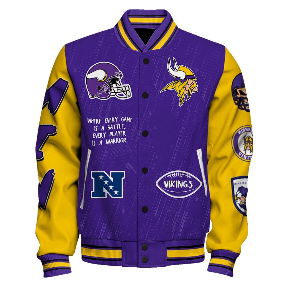 Minnesota Vikings National Football League Conquer Every Field Unisex Varsity Jacket - Famjoys Minnesota Vikings National Football League Conquer Every Field Unisex Varsity Jacket - Famjoys