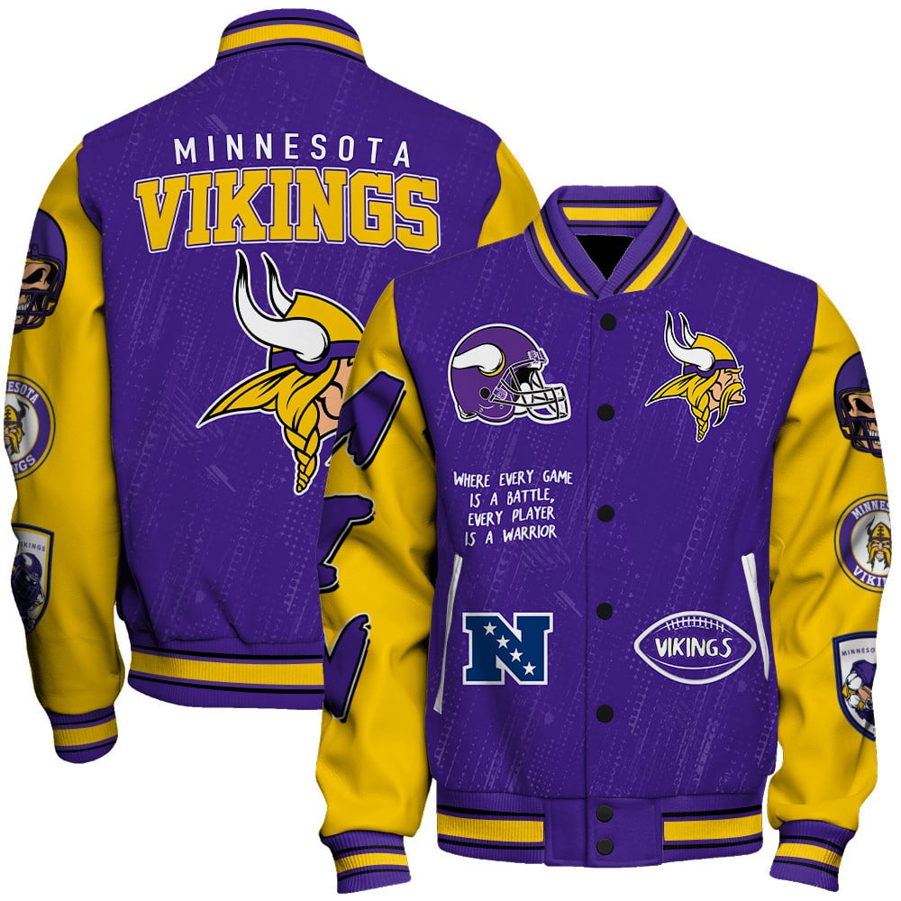Minnesota Vikings National Football League Conquer Every Field Unisex Varsity Jacket - Famjoys Minnesota Vikings National Football League Conquer Every Field Unisex Varsity Jacket - Famjoys