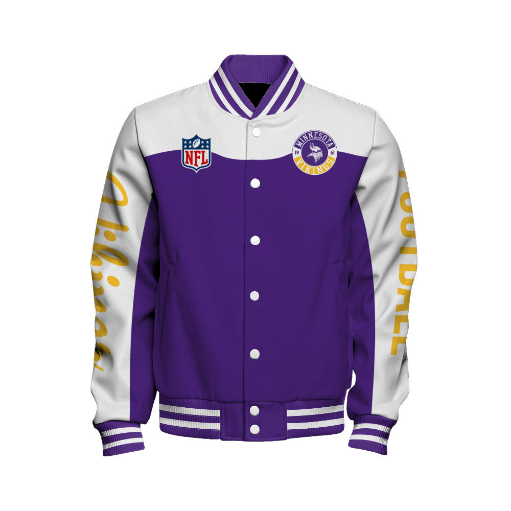 Minnesota Vikings National Football League Face Any Weather Unisex Varsity Jacket - Famjoys Minnesota Vikings National Football League Face Any Weather Unisex Varsity Jacket - Famjoys