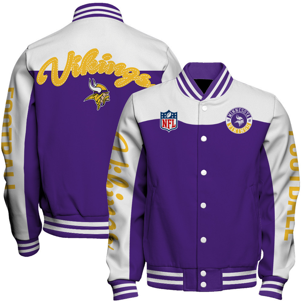 Minnesota Vikings National Football League Face Any Weather Unisex Varsity Jacket - Famjoys Minnesota Vikings National Football League Face Any Weather Unisex Varsity Jacket - Famjoys
