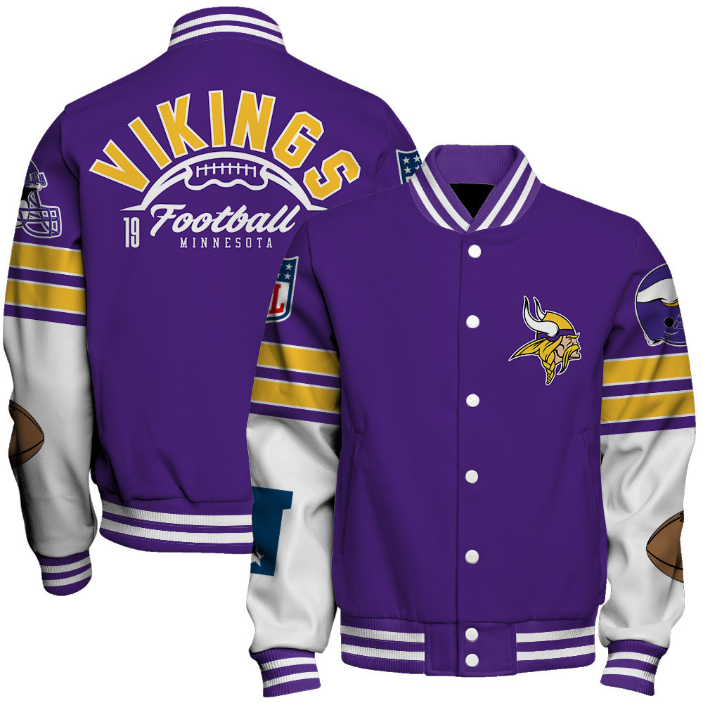 Minnesota Vikings National Football League Feel The Power Unisex Varsity Jacket - Famjoys Minnesota Vikings National Football League Feel The Power Unisex Varsity Jacket - Famjoys