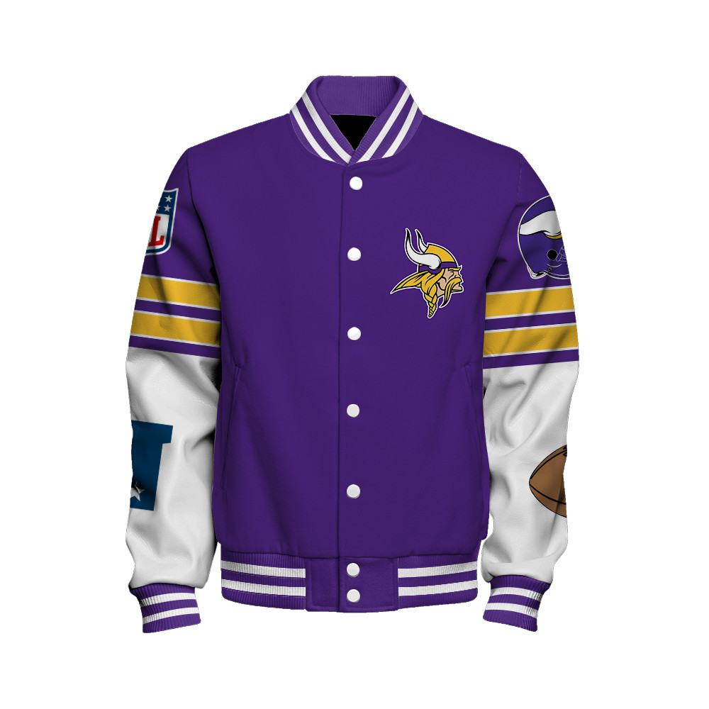 Minnesota Vikings National Football League Feel The Power Unisex Varsity Jacket - Famjoys Minnesota Vikings National Football League Feel The Power Unisex Varsity Jacket - Famjoys