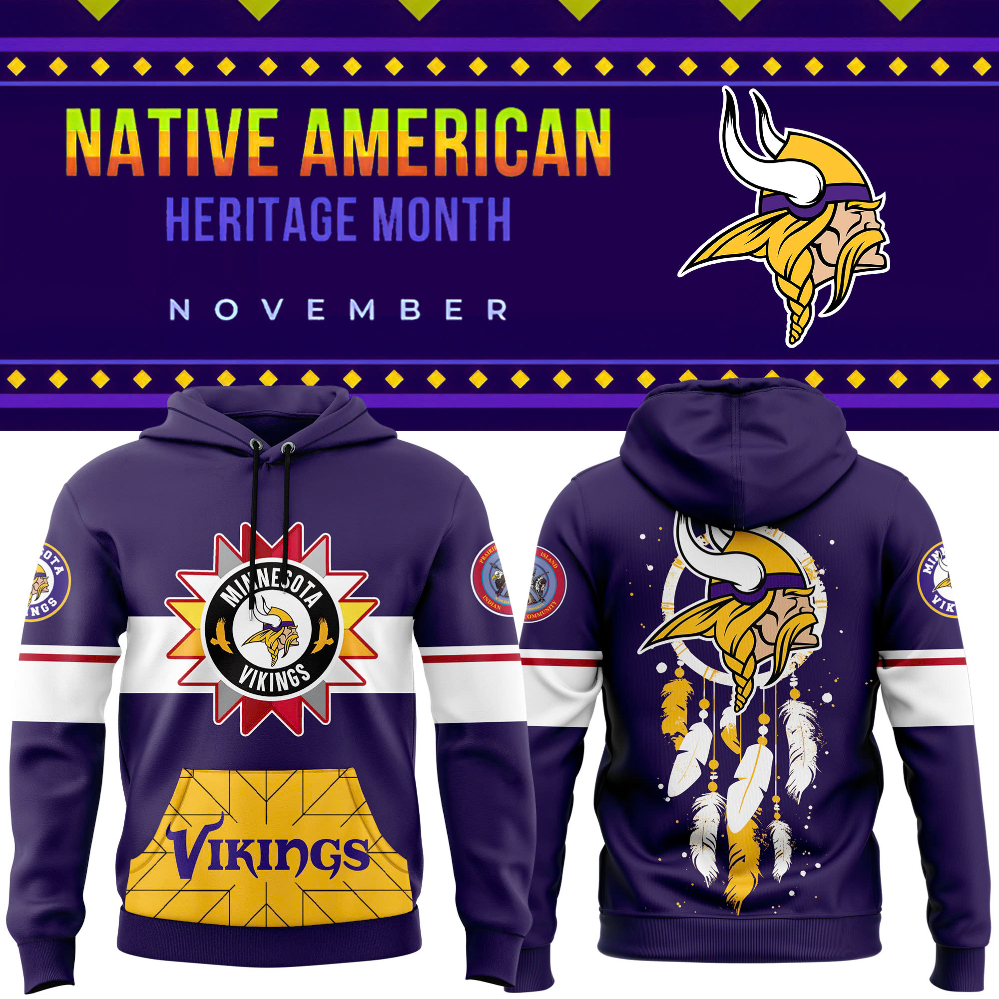 Minnesota Vikings Native American Heritage Month Premium Pullover Hoodie - Famjoys Minnesota Vikings Native American Heritage Month Premium Pullover Hoodie - Famjoys