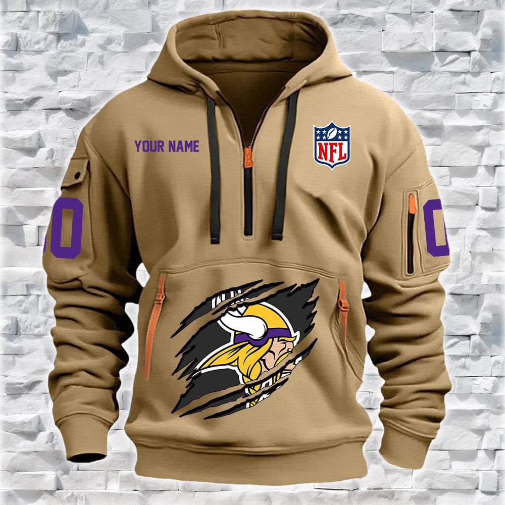 Minnesota Vikings New Personalized Quarter Zip Hoodie NA010 - Famjoys Minnesota Vikings New Personalized Quarter Zip Hoodie NA010 - Famjoys