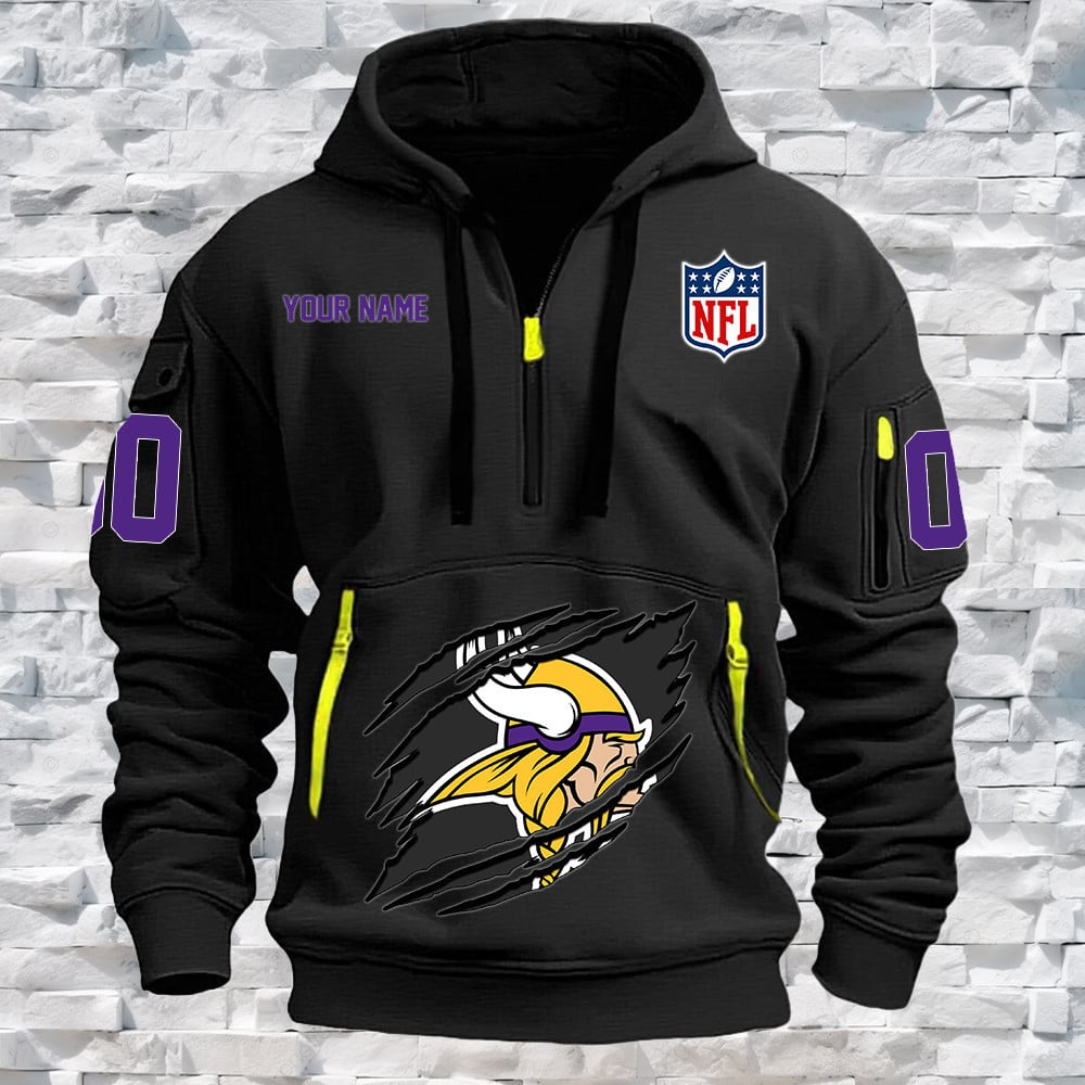 Minnesota Vikings New Personalized Quarter Zip Hoodie NA010 - Famjoys Minnesota Vikings New Personalized Quarter Zip Hoodie NA010 - Famjoys