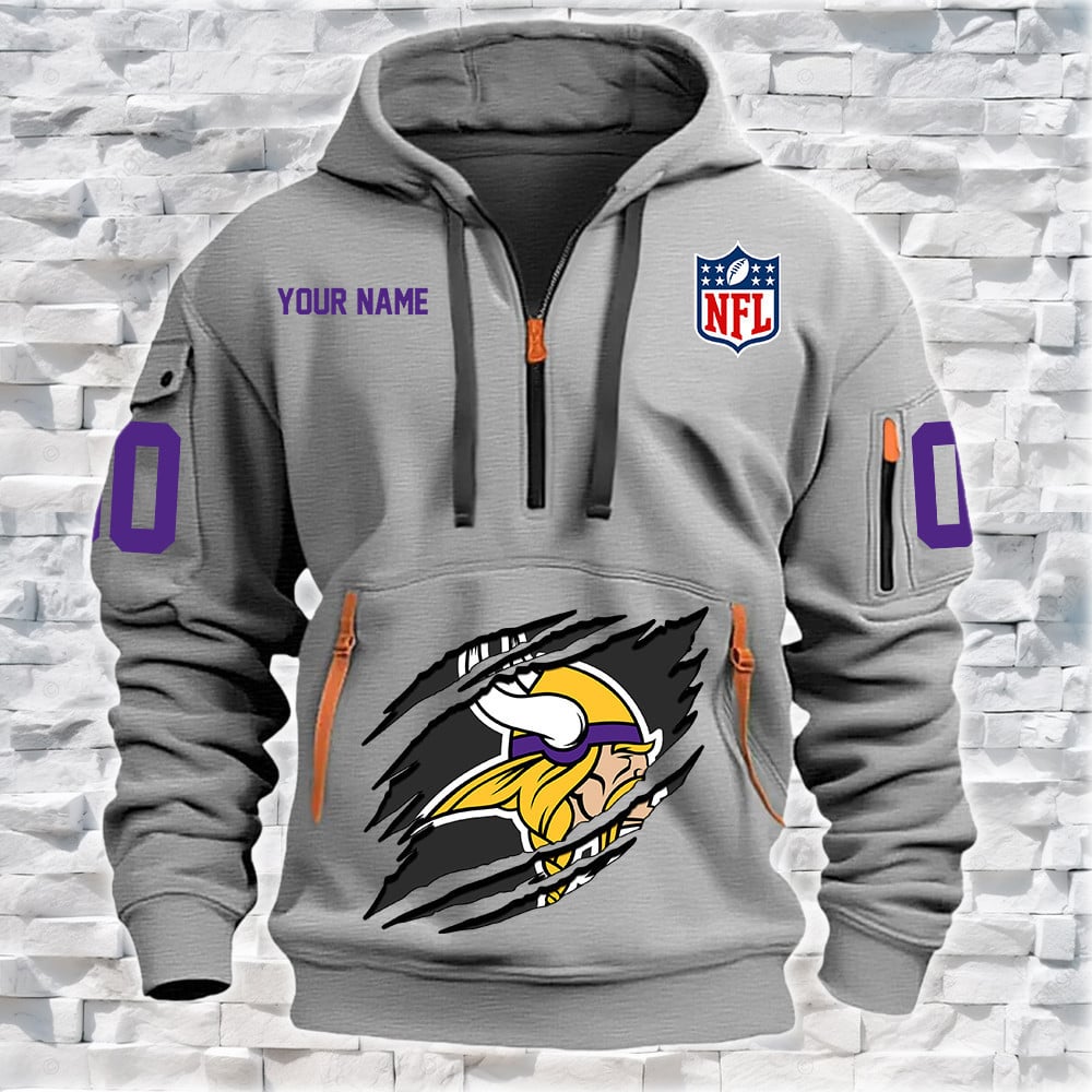 Minnesota Vikings New Personalized Quarter Zip Hoodie NA010 - Famjoys Minnesota Vikings New Personalized Quarter Zip Hoodie NA010 - Famjoys