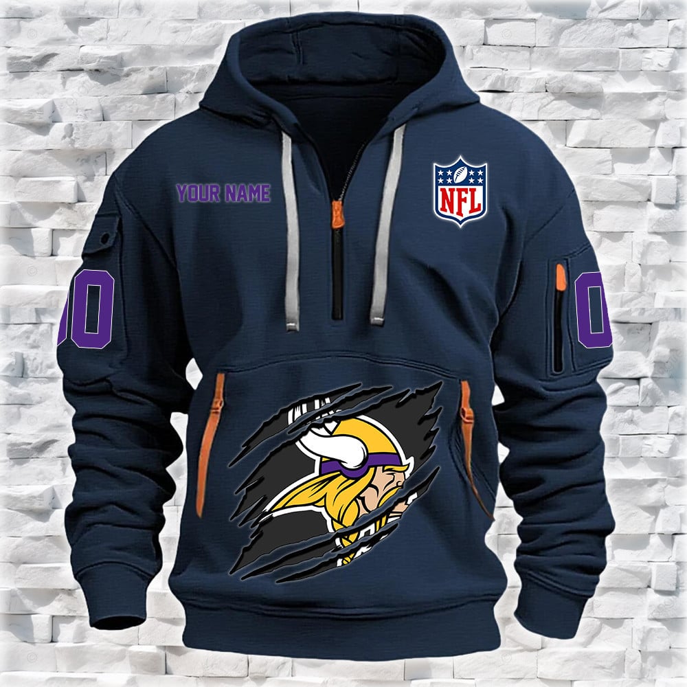 Minnesota Vikings New Personalized Quarter Zip Hoodie NA010 - Famjoys Minnesota Vikings New Personalized Quarter Zip Hoodie NA010 - Famjoys