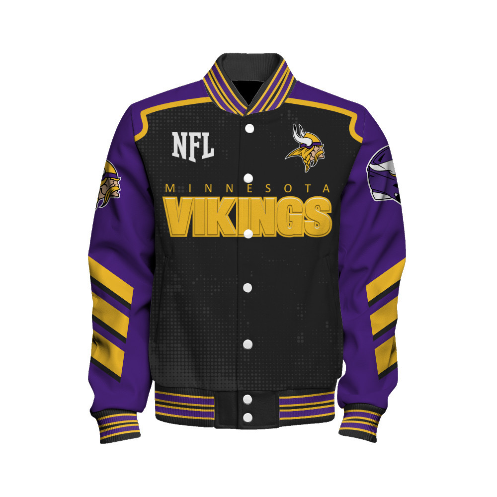 Minnesota Vikings - Relentless Determination Unisex Varsity Jacket - Famjoys Minnesota Vikings - Relentless Determination Unisex Varsity Jacket - Famjoys