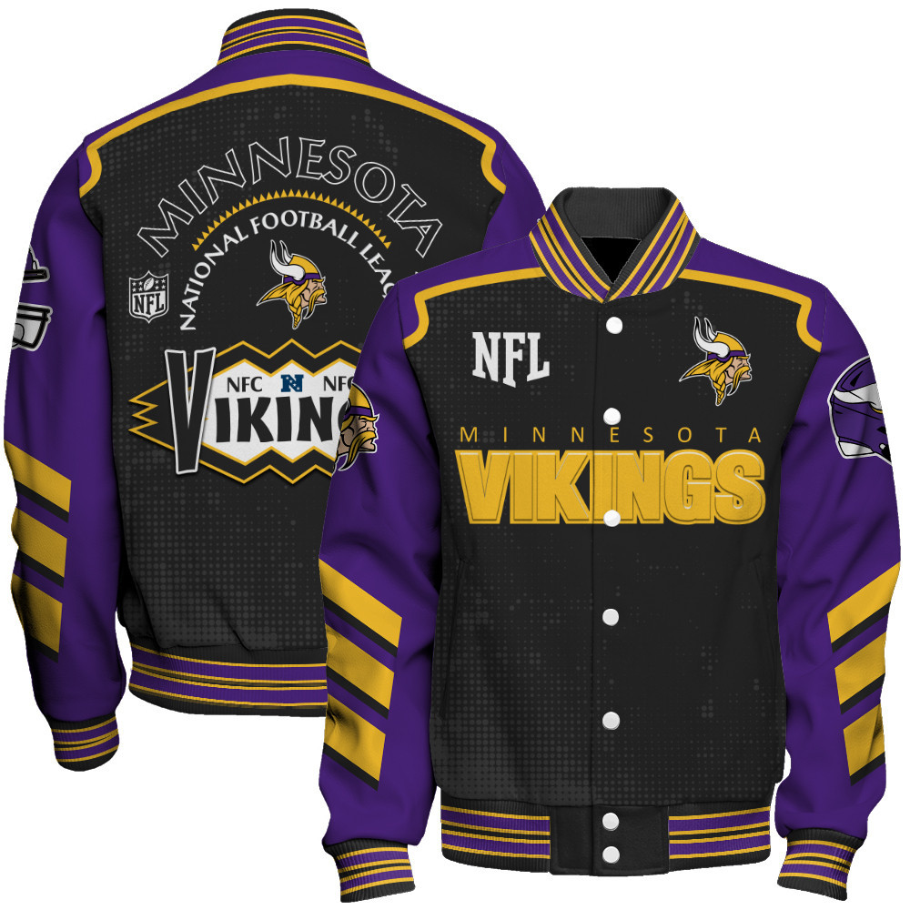 Minnesota Vikings - Relentless Determination Unisex Varsity Jacket - Famjoys Minnesota Vikings - Relentless Determination Unisex Varsity Jacket - Famjoys