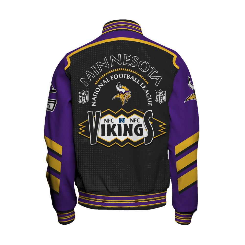 Minnesota Vikings - Relentless Determination Unisex Varsity Jacket - Famjoys Minnesota Vikings - Relentless Determination Unisex Varsity Jacket - Famjoys