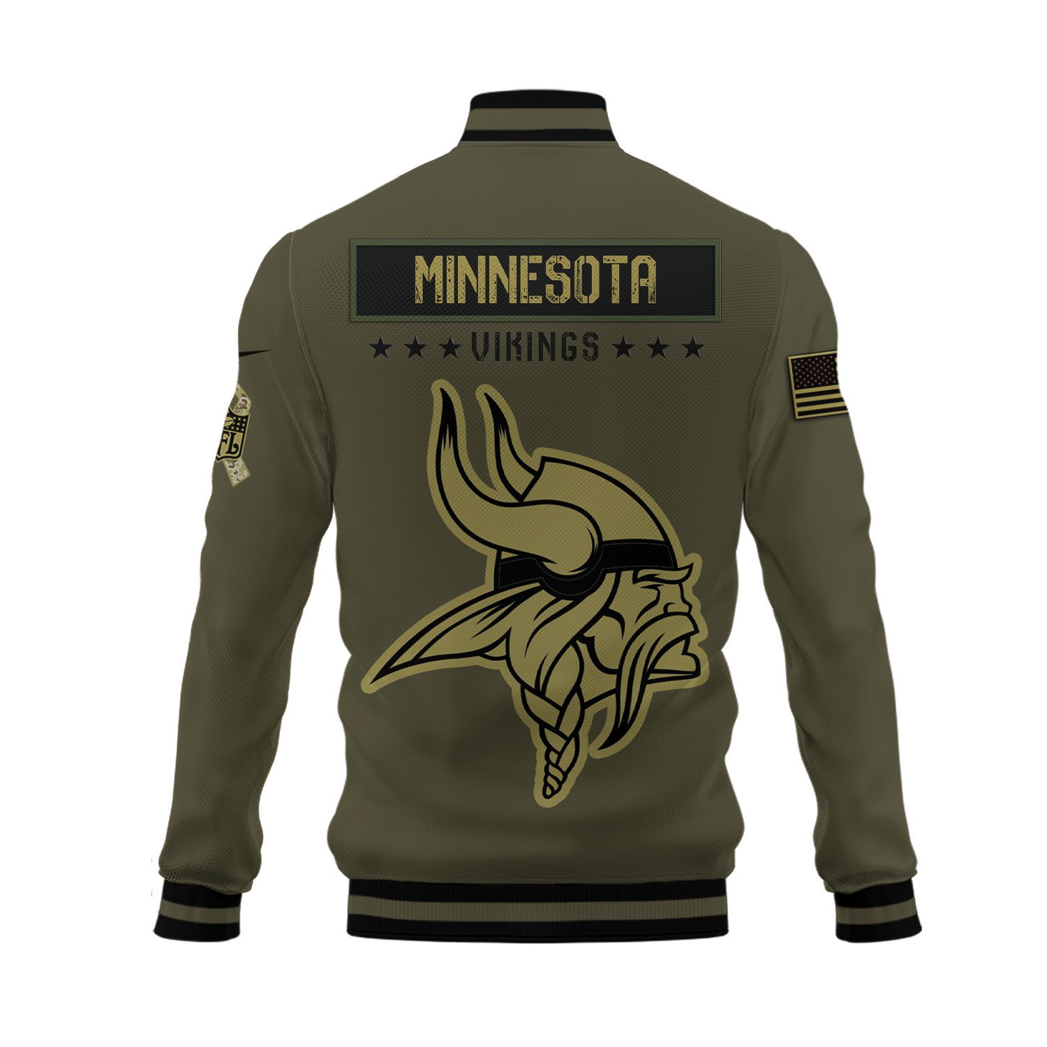 Minnesota Vikings Salute To Service Club Baseball Jacket Varsity Jacket - Green - Famjoys Minnesota Vikings Salute To Service Club Baseball Jacket Varsity Jacket - Green - Famjoys