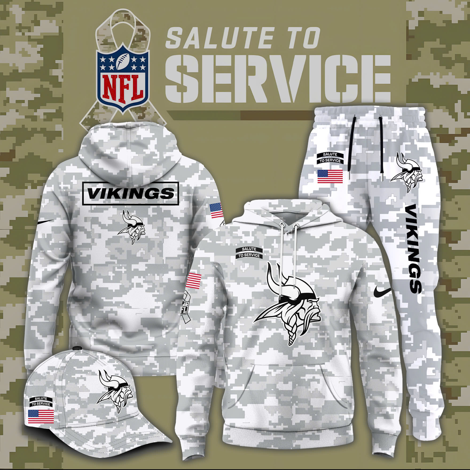 Minnesota Vikings Salute to Service Club Fleece Pullover Hoodie - Famjoys Minnesota Vikings Salute to Service Club Fleece Pullover Hoodie - Famjoys