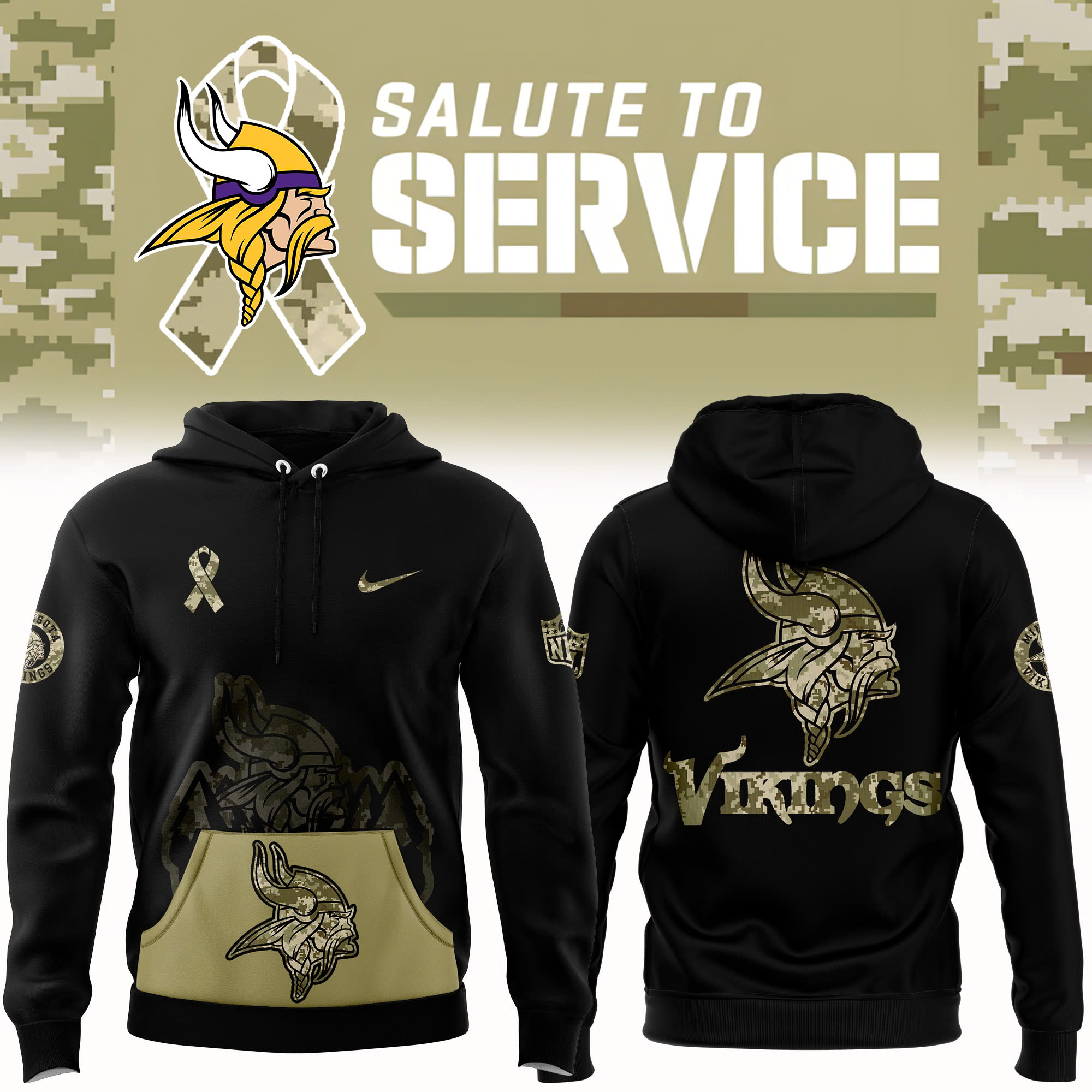 Minnesota Vikings Salute to Service Club Fleece Pullover Hoodie - Famjoys Minnesota Vikings Salute to Service Club Fleece Pullover Hoodie - Famjoys