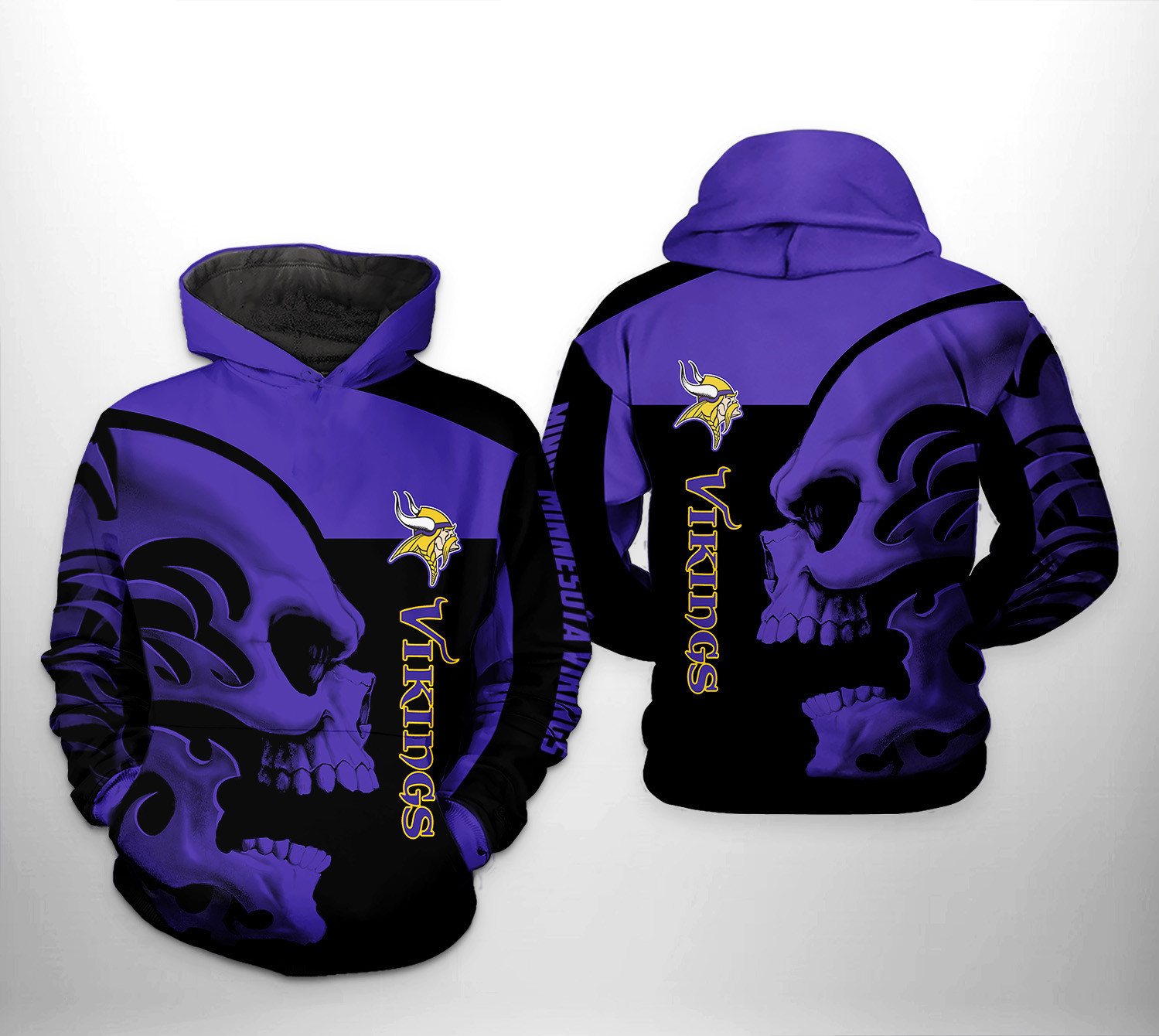Minnesota Vikings Skull 3D All Over Print - Famjoys Minnesota Vikings Skull 3D All Over Print - Famjoys