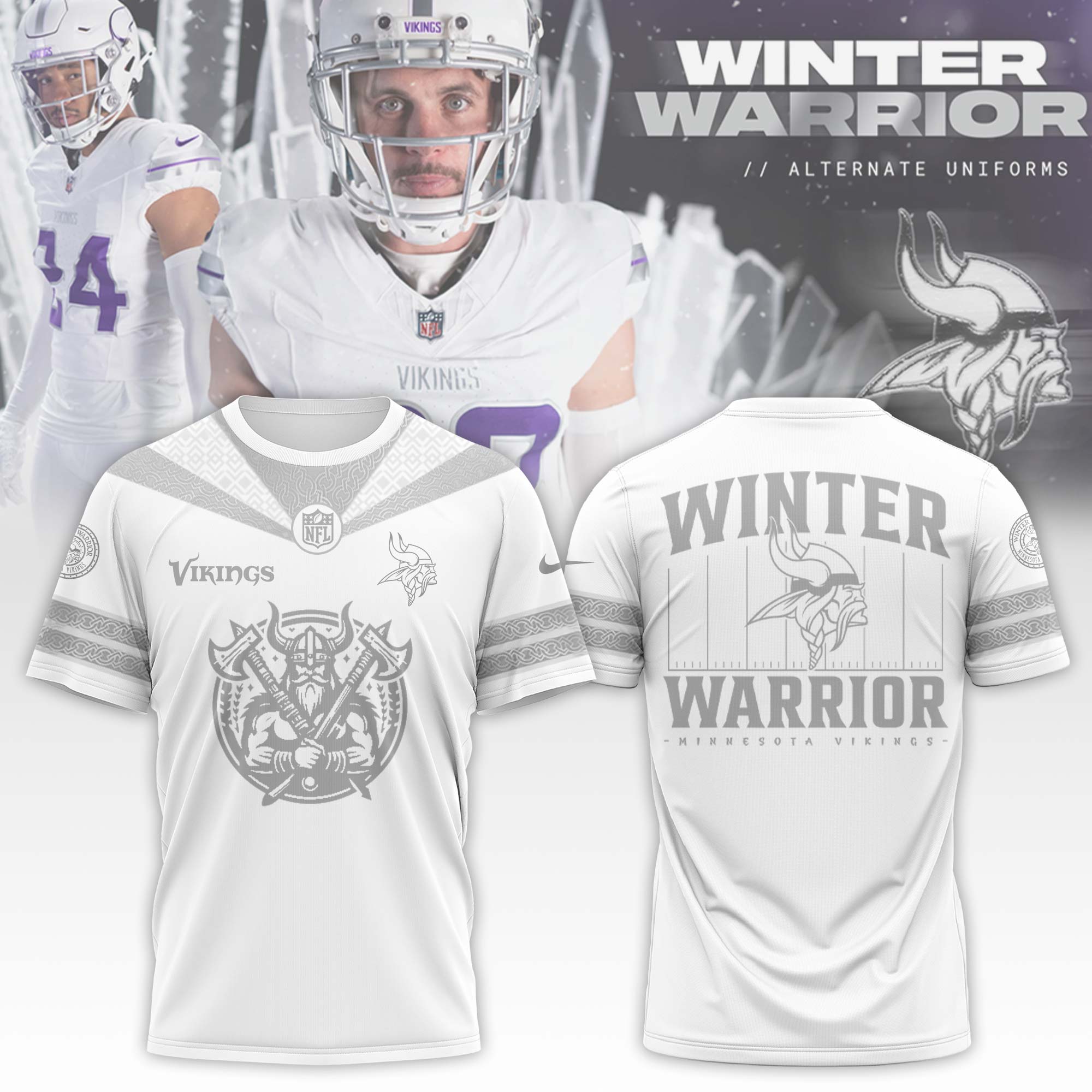 Minnesota Vikings Winter Warrior Tshirt - Famjoys Minnesota Vikings Winter Warrior Tshirt - Famjoys