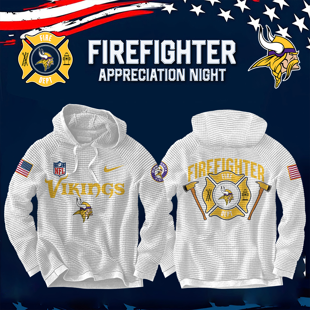 Minnesota Vikings x Firefighter Appreciation Night Premium Hoodie - Famjoys Minnesota Vikings x Firefighter Appreciation Night Premium Hoodie - Famjoys