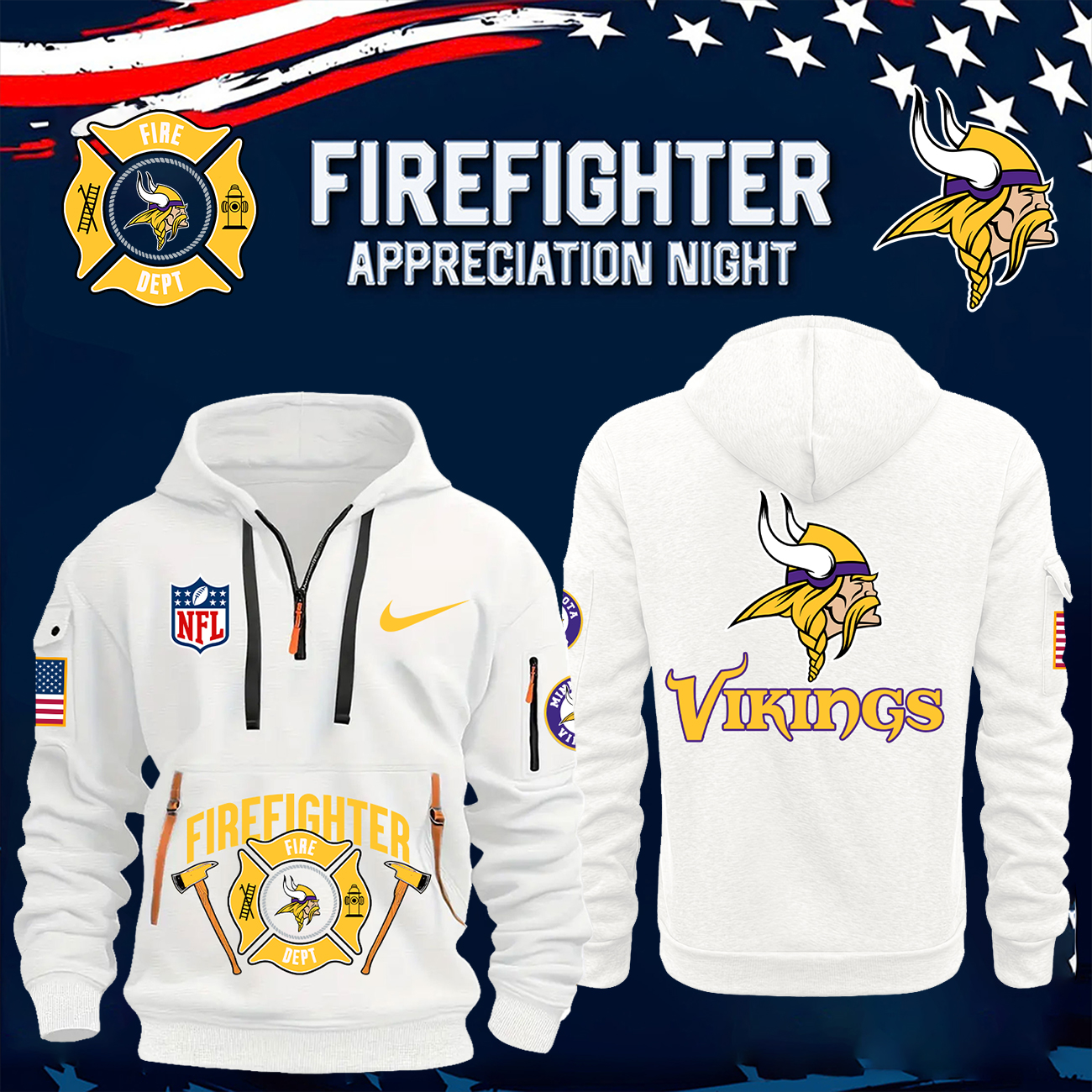 Minnesota Vikings x Firefighter Appreciation Night Premium Hoodie - Famjoys Minnesota Vikings x Firefighter Appreciation Night Premium Hoodie - Famjoys