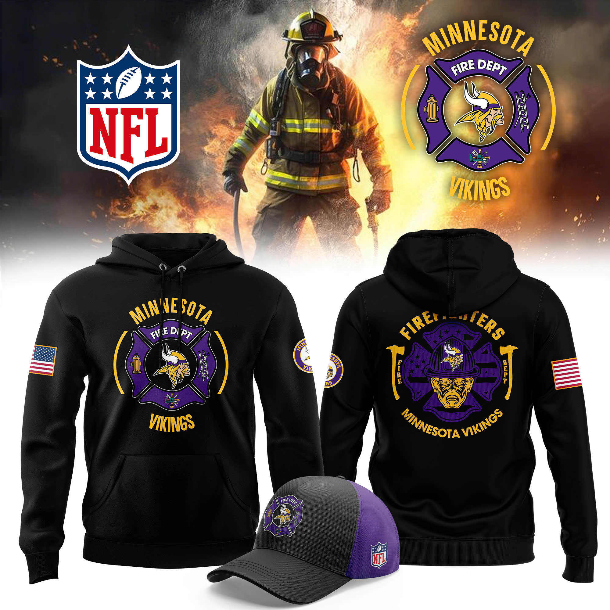 Minnesota Vikings x Firefighter Appreciation Night Premium Pullover Hoodie - Famjoys Minnesota Vikings x Firefighter Appreciation Night Premium Pullover Hoodie - Famjoys