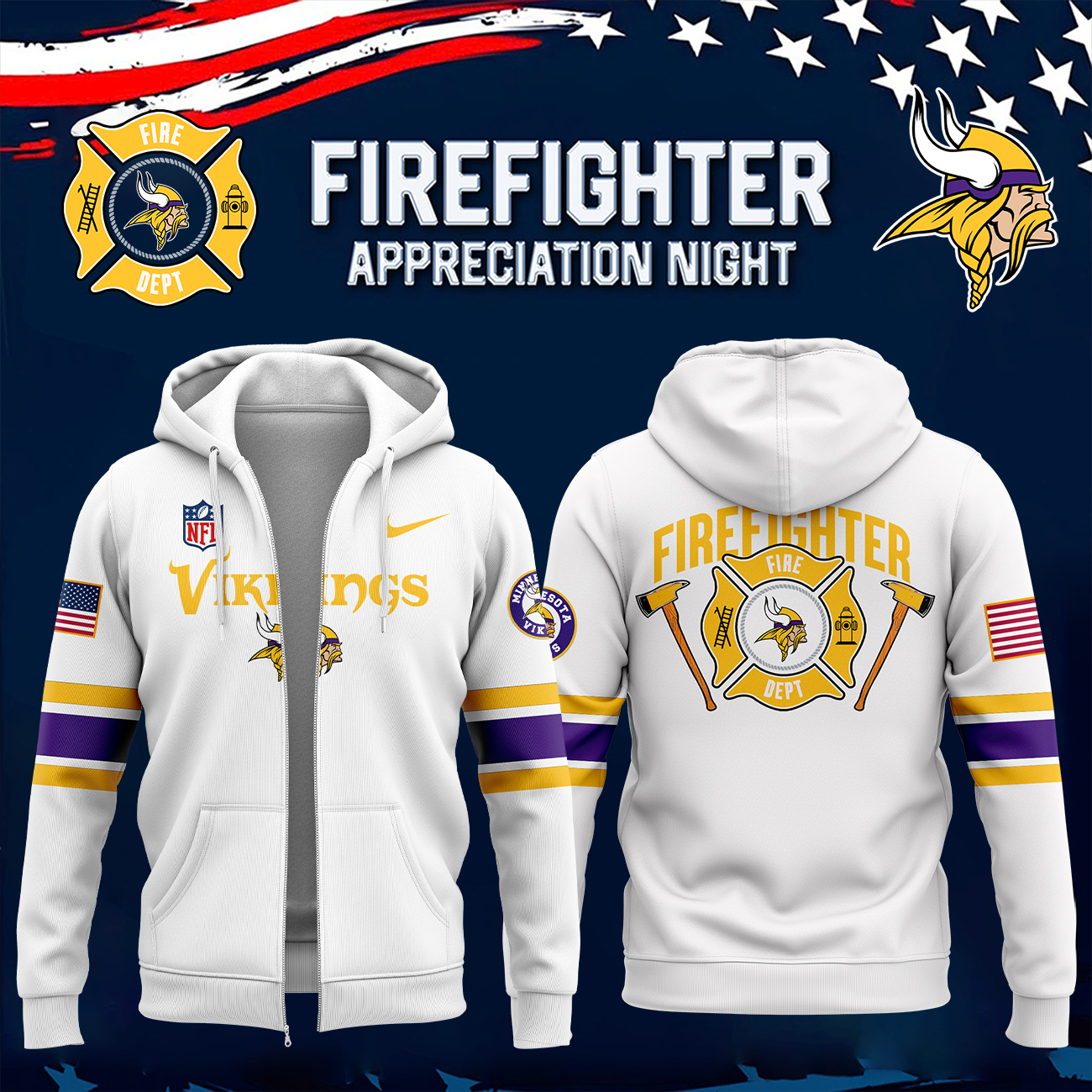 Minnesota Vikings x Firefighter Appreciation Night Premium Pullover Zip Hoodie - Famjoys Minnesota Vikings x Firefighter Appreciation Night Premium Pullover Zip Hoodie - Famjoys