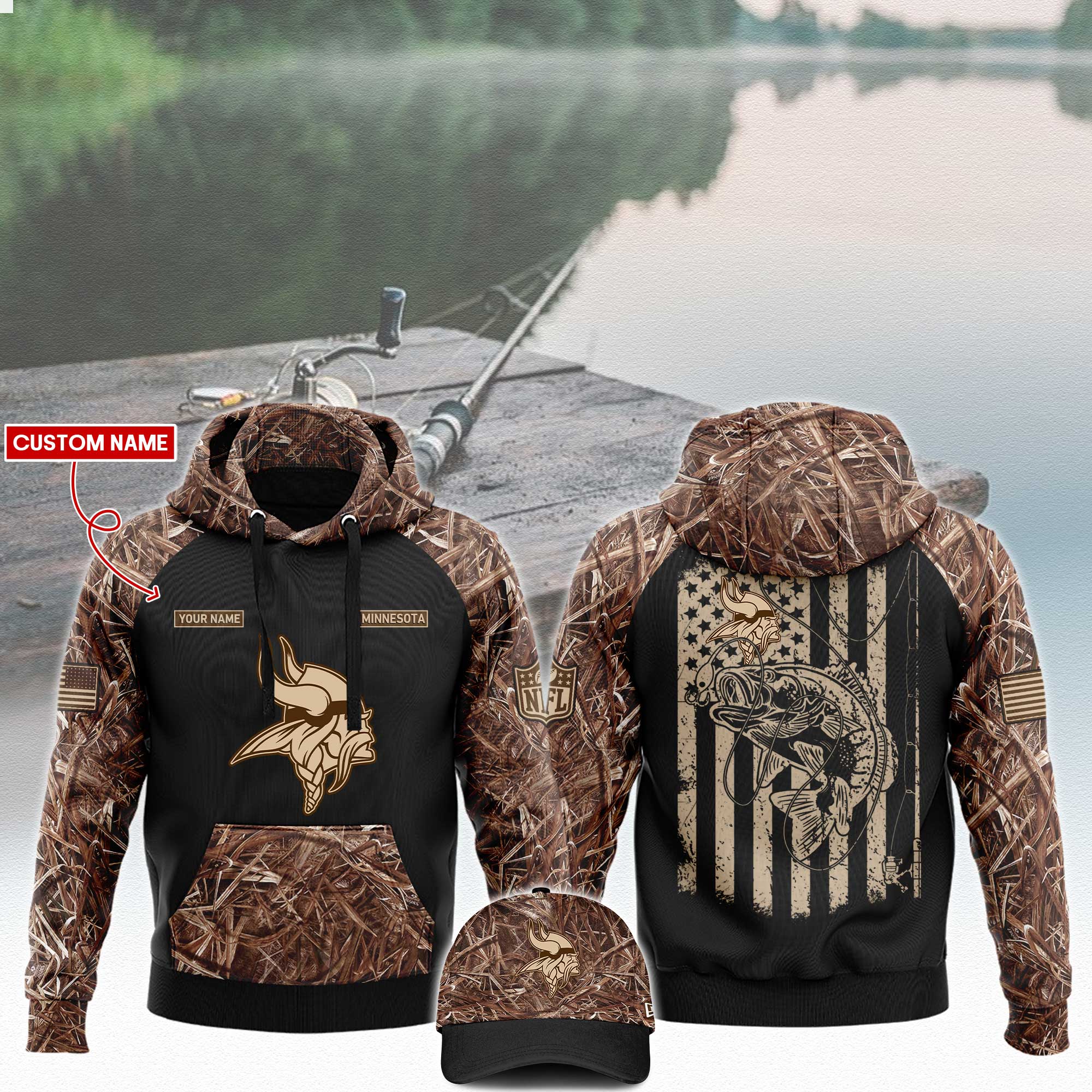 Minnesota Vikings x Fishing Hoodie V3 - Famjoys Minnesota Vikings x Fishing Hoodie V3 - Famjoys